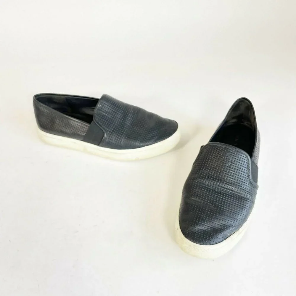 Vince Blair Perforated Leather Slip On Sneakers Shoes Size‎ 7.5 M Black Women's